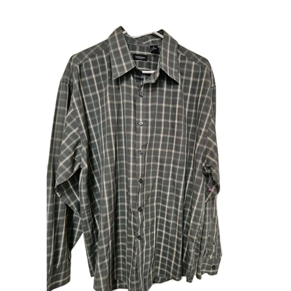 Van Heusen Flex Collar Reg Fit Dress Shirt Men's Size XL 17.5 Green Long Sleeve